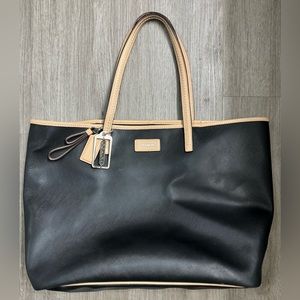 Coach Metro Saffiano Tote Bag, 18 3/4" (L) x 9 1/2" (H) x 6 1/4" (W), Black/Tan